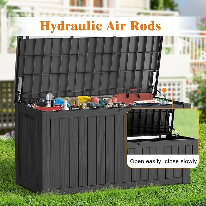180 Gallon Outdoor Storage Box Waterproof Deck Box for Garden Tools, Lockable Storage Box for Patio Cushion Outside Package Delivery Box