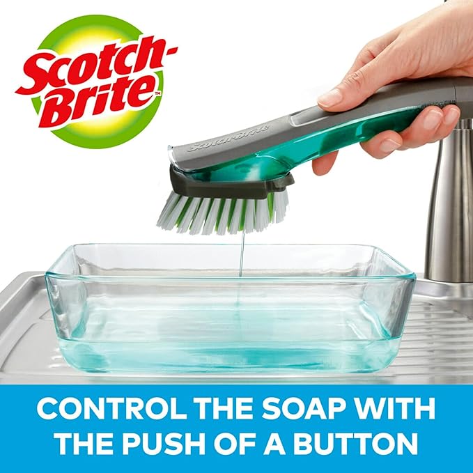 Scotch-Brite Odor Resist Soap Control Dishwand Brush, Non-Scratch Cleaning Brush with Scraper, Stands Upright (Pack of 4)