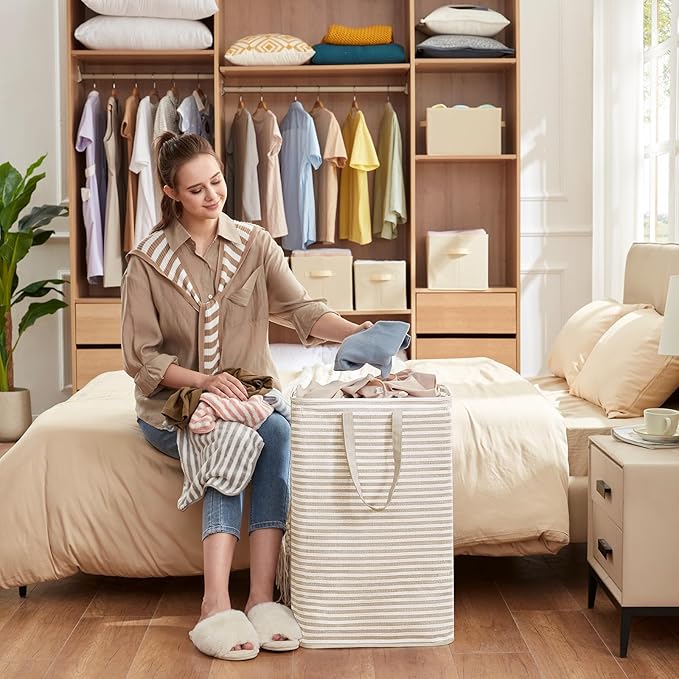 Lifewit 2 Pack Laundry Hamper Large Collapsible Laundry Baskets, Freestanding Waterproof Clothes Hamper with Easy Carry Handles in Laundry Room Bedroom Bathroom College Dorm, Beige, 2 x 80L