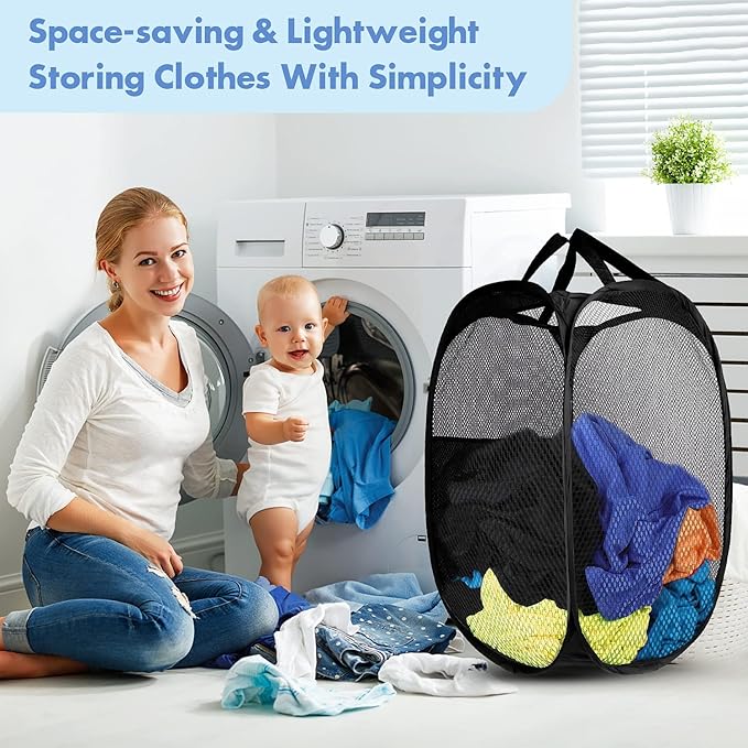 DUCOO Pop Up Hamper, 1 PCS Mesh Pop Up Laundry Hamper, Foldable Mesh Laundry Basket with Space-Saving Design for Home, Dorm, Travel & Storage - Black