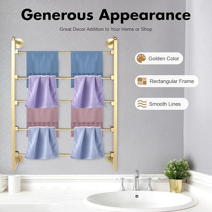 TFCFL Wall Mounted Display Rack, 5-Layer Tie & Scarf Holder, Wrapping Paper Ribbon Organizer, Retail Display for Home & Store (Gold)