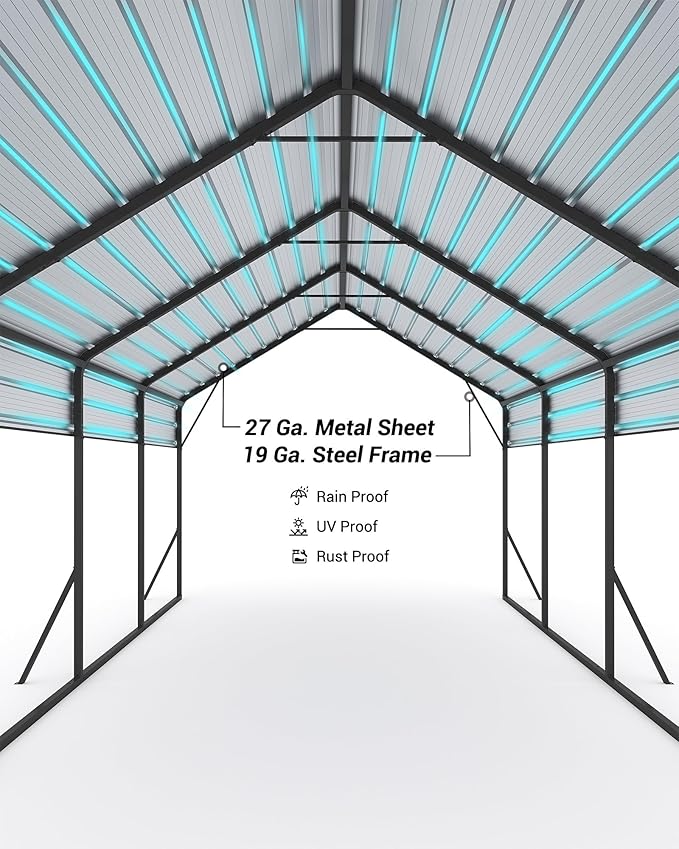 Garveelife 13 ft x21 ft x11 ft Oversized Metal Carport, Heavy Duty Metal Car Port for All-Weather, Steel Shed for Bass Boats, Pickup Trucks, and Tractors