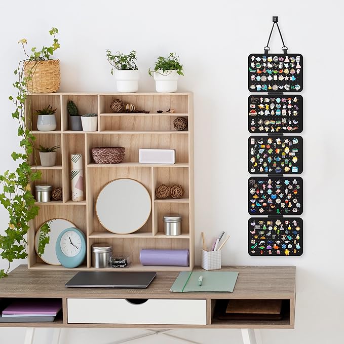 Hanging Enamel Lapel Pin Display Panels Organizer With 5 Loose-leaf Board Pieces, Brooch Display Pages, Badge Collection Holder Holds At Least 120 Pins.(Pins Not Included) (black, rectangle)