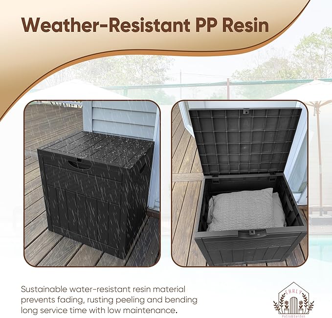 EHHLY 33 Gallon Deck Box, Small Outdoor Storage Box Waterproof, Lockable Secure Package Bin Delivery Box for Outside Front Porch, Patio Cushions Storage Box, Delivery Driver Snack Box for Porch, Black