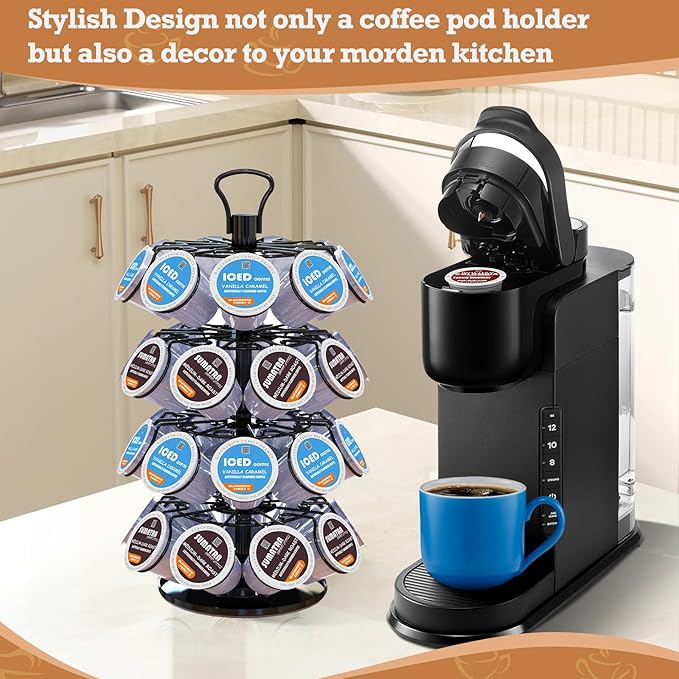 36 K Cup Pod Carousel Easy Assembly Design K Cup Holders,K Cup Holder, K Cups Holder,K Cup Carousel, 4-Tier Coffee Pods Holder Storage Organizer Stand,Glossy Black
