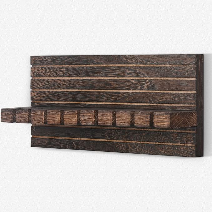 Belt Organizer for Closet, Belt Hanger Wall Mounts to Hold 9 Belts Without Slipping, Space Saving Belt Rack for Closet Organization Includes Mounting Hardware (11.8” x 5.5” x 2.5”) (Brown)