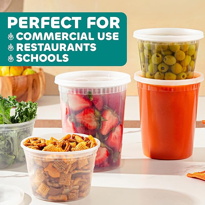 JoyServe Deli Food Containers with Lids - (144 Sets) Bulk Case of 72-32 Oz Quarts & 72-16 Oz Pints Airtight Food Storage Takeout Meal Prep Containers, BPA-Free, Dishwasher, Microwave Safe