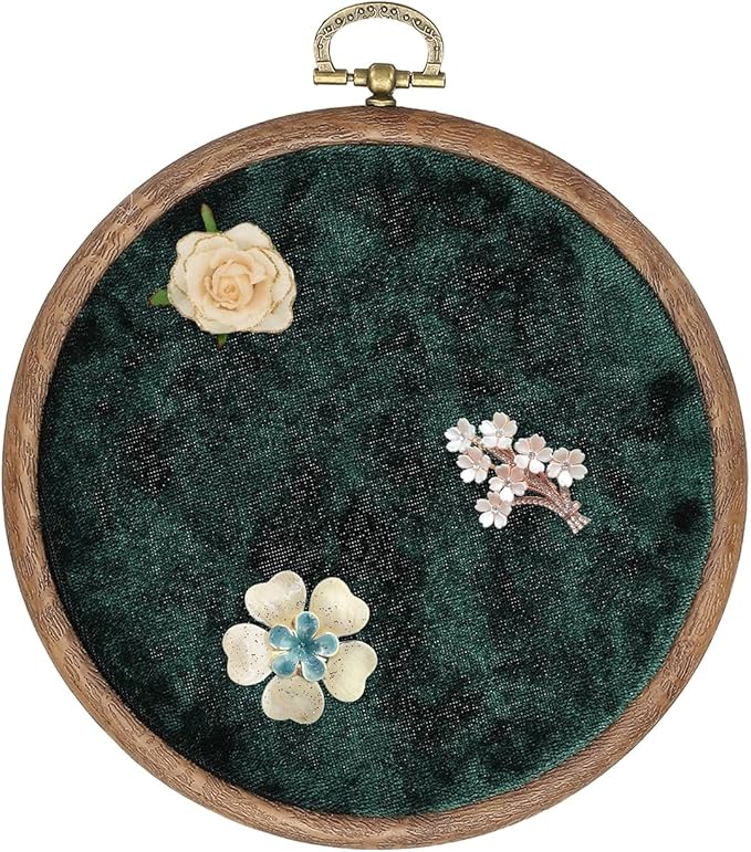 uxcell Round Pin Display Board, Velvet Wall Hanging Brooch Jewelry Display Stand Storage Holder for Enamel Pins Badges Brooches Jewelry, Dark Green