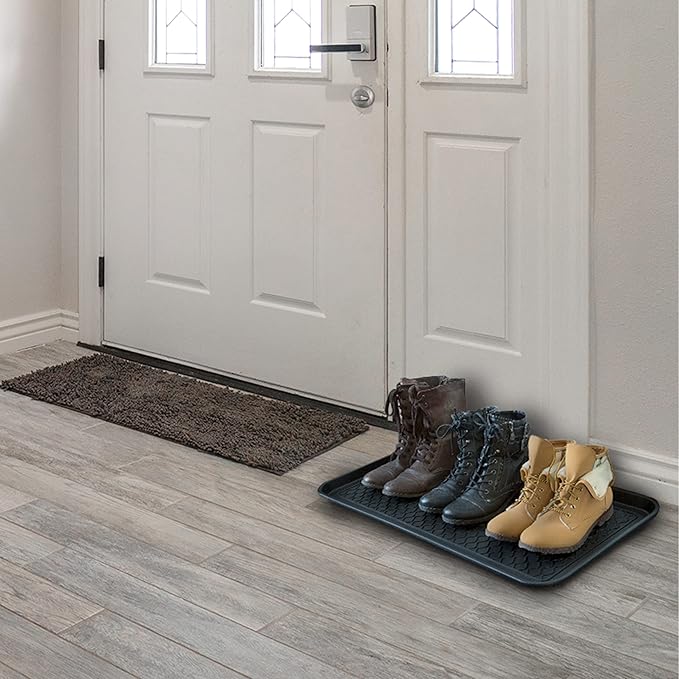 All Weather Boot Tray Set - Set of 4 Large Water-Resistant Plastic Utility Shoe Mats for Indoor and Outdoor Use in All Seasons by Stalwart (Black)