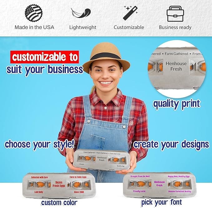 MT Products Custom Printed Egg Cartons 1 Dozen - Natural Pulp Personalized Egg Container - Made in USA