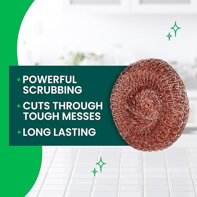 Scotch-Brite Copper Coated Scrubbers, Scouring Pads for Cleaning Tough Baked-On Messes, Metal Scrubbers for Cleaning Dishes, 3 Scrub Pads