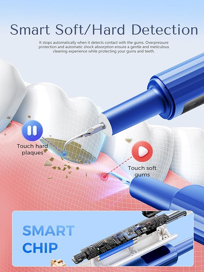 Plaque Remover for Teeth, Dental Tools, Teeth Cleaning Tools with 4 Replaceable Heads, 6-in-1 Dental Pick, LED Light, Waterproof, Rechargeable for Home & Travel Use
