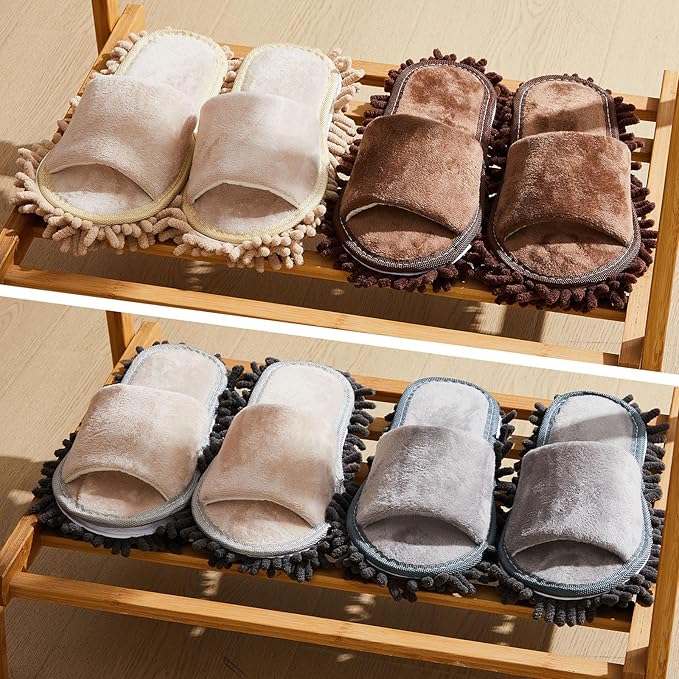 Jecery 4-Pair Washable Microfiber Mop Slippers - Detachable Dusting Shoes for Floor Cleaning, Office & Home Use - Suitable for Women & Men(Blue,Beige,Brown, White,M Size)