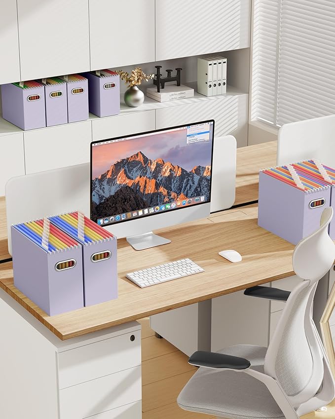 Oterri Cardboard File Organizer Box for Hanging File Folders Letter Size,File Box for Computer Desk,File Cabinet,Working Home,Office,Classroom (Purple, Letter Size - 4 Packs)