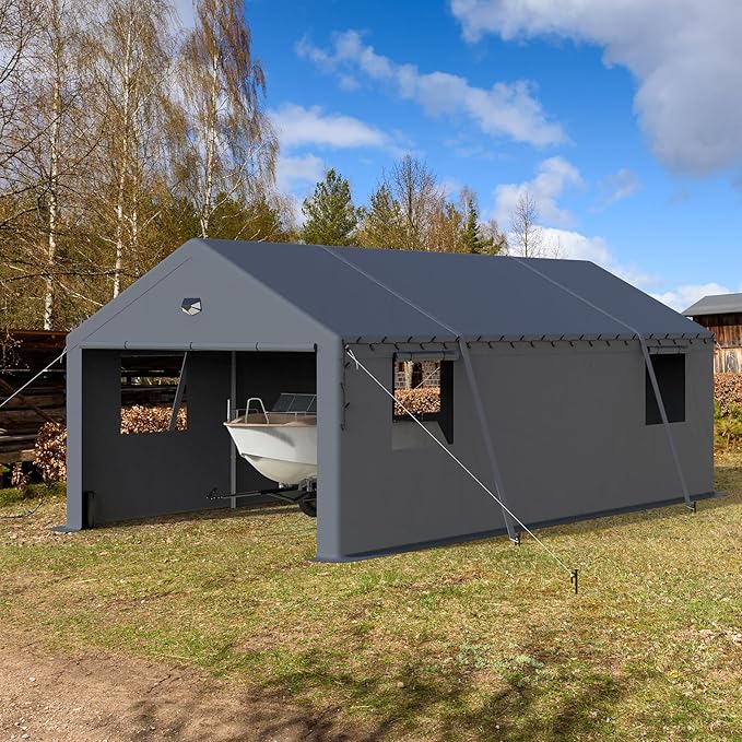 Carports Canopy 13x20 Heavy Duty, Portable Car Port Garage with Roll Up Drive Through Doors, Grey