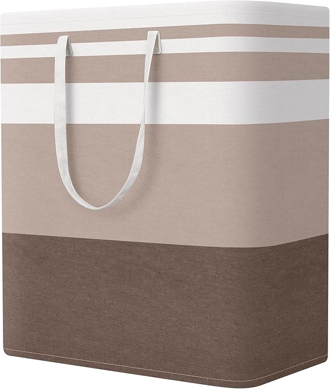 StorageRight Large Collapsible Laundry Basket Hamper with Easy Carry Handles，Freestanding Clothes Hampers for Laundry, Bedroom, Dorm, Towels, Toys, 100L, Khaki
