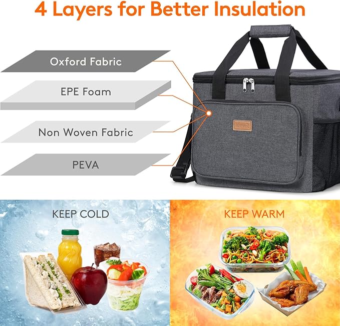 Lifewit Large Lunch Bag Insulated Lunch Box Soft Cooler Cooling Tote for Adult Men Women, Dark Gray 40-Can (24L)