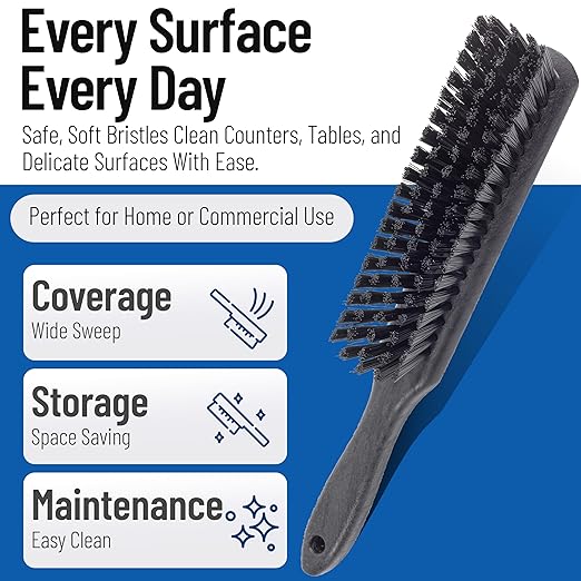 SPARTA Handheld Soft Counter Brush 8 Inch Bristle Span, Multi-Use Dust Brush with 5 Inch Handle for Tables, Countertops, and Delicate Surfaces, Polyester, Black, (Pack of 6)