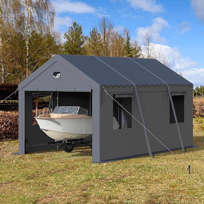 Carports Canopy 10x20 Heavy Duty, Portable Car Port Garage with Roll Up Drive Through Doors, Grey