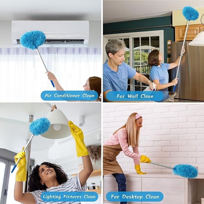 Ceiling Fan Cleaner Duster,Reusable Microfiber Ceiling Fan Blade Cleaner Duster with Extendable Long Handle Removable 13 to 48 in for Cleaning Bookshelves,Door,Window Top (Blue)