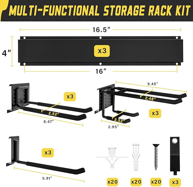 Garage Wall Organizer,15Pack Carries 675 lbs,Garden Tool Organizer 48in With Large Storage Space,Easy Assembly, Sturdy Design,for Efficient Tool Storage Garage Organization | Carries 675 lbs, Easy Assembly, Sturdy Design, Garage Organization