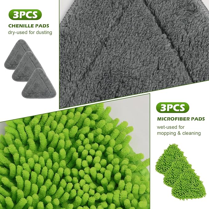 RONSUNG Wall Cleaner Triangle Mop with 82'' Long Handle - Wall Scrubber, Cleaning Washer Tool with 6 Pads for Clean Walls, Ceiling, Windows, Floors, Baseboards (Green)