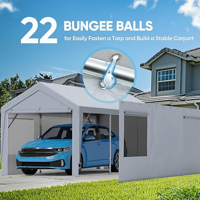 ADVANCE OUTDOOR Replacement Mesh Window Sidewall Tarp for 10/12x20 ft Carport Canopy, Heavy-Duty Waterproof & UV Protected, Easy Installation with Ball Bungees, Sliver Gray, One Sidewall Only