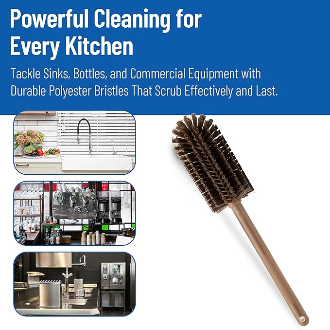 SPARTA Large Water Bottle Brush Ideal for Wide-Mouth Jars, Bottles and Tumblers, Dishwashing Tool with Handle for Home and Commercial Kitchens, Plastic, 16 Inches, Brown