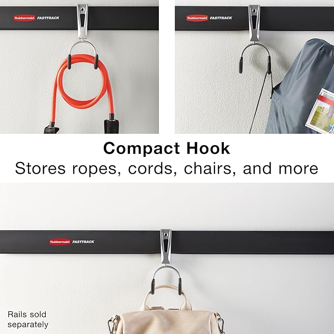 Rubbermaid FastTrack Compact Hook for Garage Organization, Soft Grip, Ideal For Cords/Ropes/Small Hoses/Camping Chairs