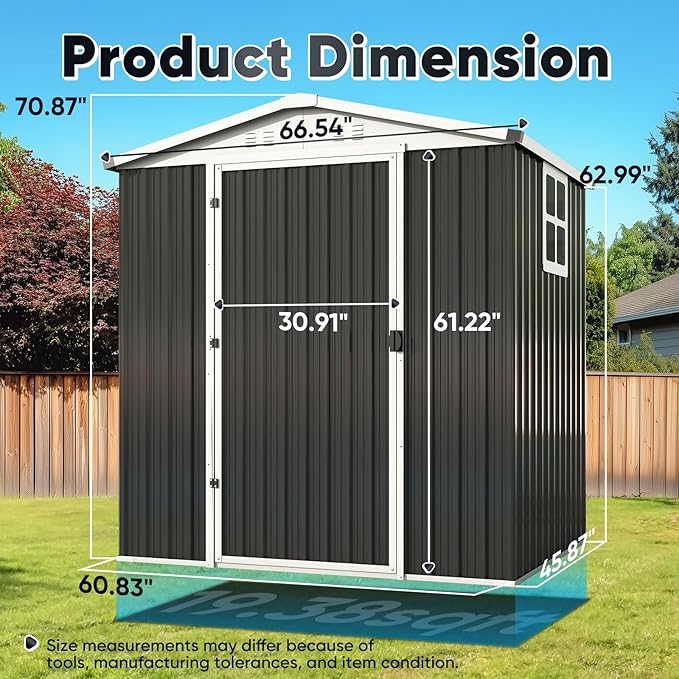 Quictent Large 5X3 FT Metal Storage Shed, Easy Assemble, Lockable Outdoor Garden Shed Waterproof Shed for Bike Storage, Tool Storage, Temporary Storage with Combination lock(5.1X3.8 FT Base, No Floor)