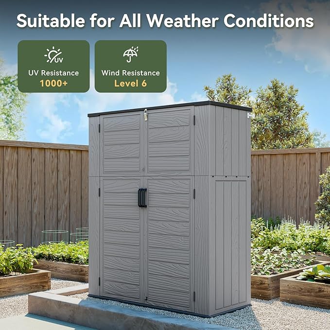 AOXUN Horizontal Storage Sheds 61 Cu.ft, HDPE Outdoor Storage Box 160 Gallon, Waterproof Lockable Resin Deck Box with Spring-Assisted Lid, Patio Storage for Garden, Pool, Cushions, Tools, Gray