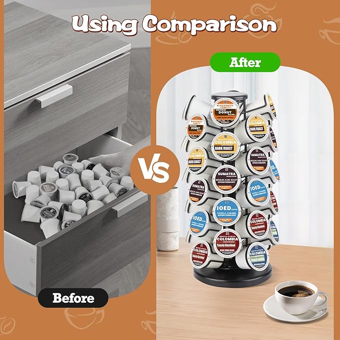 K Cup Holders,K Cup Holder, K Cups Holder,K Cup Carousel, Coffee Pods Holder Storage Organizer Stand,No Assembly Required,Black (Capacity of 40 Pods, Black)