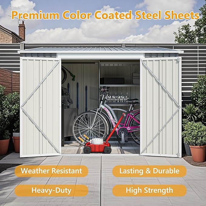 6x8FT Metal Outdoor Storage Shed with Floor Frame,Large Tool&Lawn Mower Shed with Two Lockable Doors for Garden Backyard Patio Storage,Outside Lean to Waterproof Storage Shed