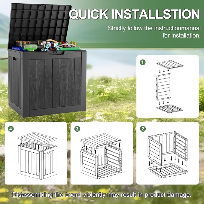 KAMABOKO 32 Gallon Outdoor Storage Box 2 Pack All-Weather Deck Box for Patio Furniture, Package Deliveries, Garden Tools, Pool Supplies & Cushions, Black