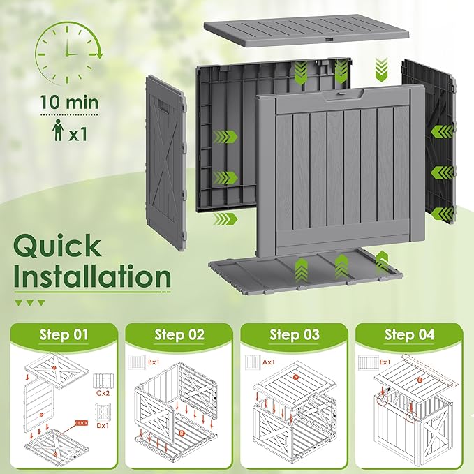 Greesum 40 Gallon Outdoor Deck Box with Lock, Resin Storage Chest for Patio Furniture Cushions, Garden Tools, Pool Toys, Waterproof & UV Resistant, Large Capacity, Gray