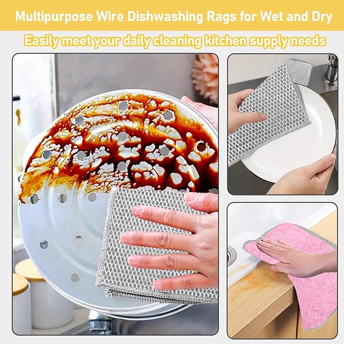 XANGNIER 9 Pcs Non Scratch Wire Dishcloth,2025 New Upgrade Steel Wool Cleaning Cloths for Wet and Dry,Multipurpose Wire Dishwashing Rag,Metal Mesh Miracle Cleaning Cloths for Kitchen,Dishes,Sink