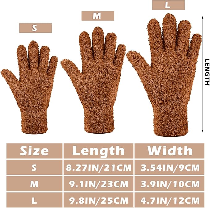 Patelai 3 Pairs Microfiber Plant Dusting Gloves Leaf Cleaning Gloves for Indoor Plants, Blinds, Furniture, House(Large,Orange, Brown, Dark Gray)