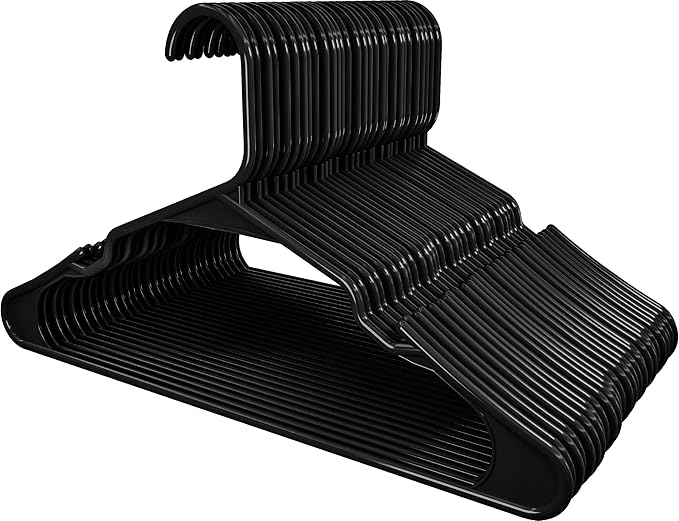 Utopia Home Plastic Hangers 200 Pack - Perfect Space Saving Clothes Hanger - Durable and Strong - Perfect Closet Organizers with Shoulder Grooves (Black)