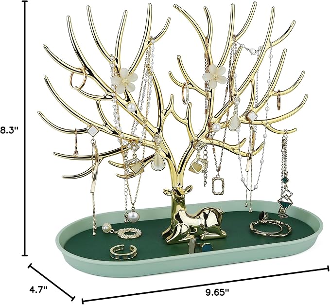 MORE&LESS Antlers Jewelry Display Stand,Gold Deer Hanging Organizer for Ring Earrings Necklace Bracelet