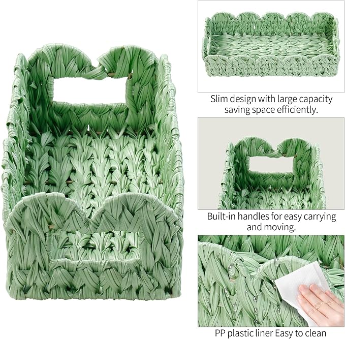 Green Toilet Tank Basket,Toilet Paper Storage Basket Bathroom Counter Organizer Wicker Baskets for Organizing,Holds Up to 3 Mega Rolls,Green Decor Bathroom