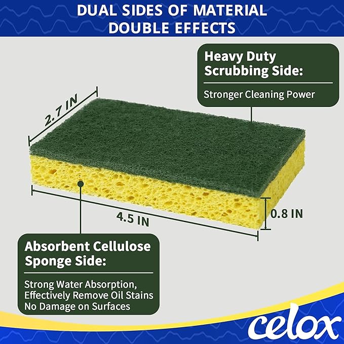 CELOX Heavy Duty Scrub Sponges, Yellow/Green, 36 Pack, Yellow