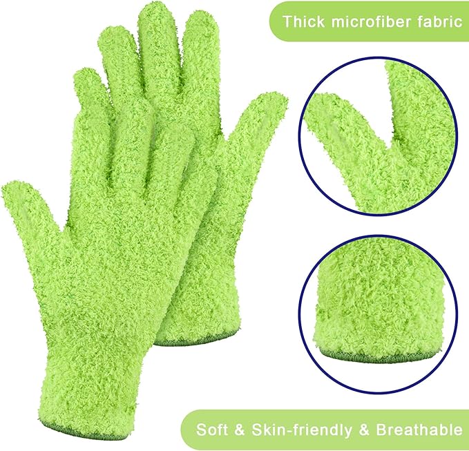 Patelai 3 Pairs Microfiber Plant Dusting Gloves Leaf Cleaning Gloves for Indoor Plants, Blinds, Furniture, House(Green Yellow, Blue, Pink,Medium)