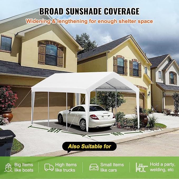 VEVOR Carport Replacement Canopy Cover, 10 x 20 ft, Ripstop Triple-Layer PE Fabric Garage Top Tarp Shelter Cover, UV Resistant Waterproof Car Cover Tent for Carports (Frame is not Included), White
