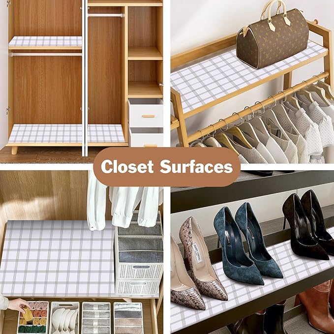 Drawer and Shelf Liner for Kitchen Cabinet: 17 in X 30 Ft Non Slip Waterproof Shelf Paper Non Adhesive Refrigerator Liners White Square Easy Liners for Bathroom Cupboard with Knife Tape Measure