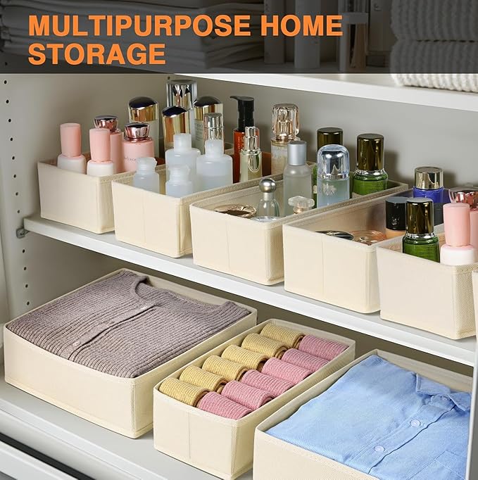 DIMJ Drawer Organizer Clothes 18 Pack - Foldable Baby Organizers and Storage & Dresser Organizer for Bedroom, Closet - Nursery Organization Dresser Dividers for underwear, Sock,Bra, Belt, Tie, Beige