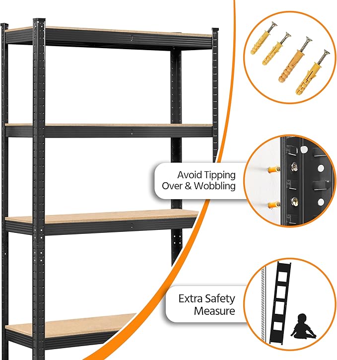 Topeakmart 5-Tier Utility Shelves, Metal Storage Shelves Garage Shelving Unit Adjustable Garage Storage Shelves Storage Racks Heavy Duty Shed Shelving- Black, 35.5 x 12 x 71 Inch
