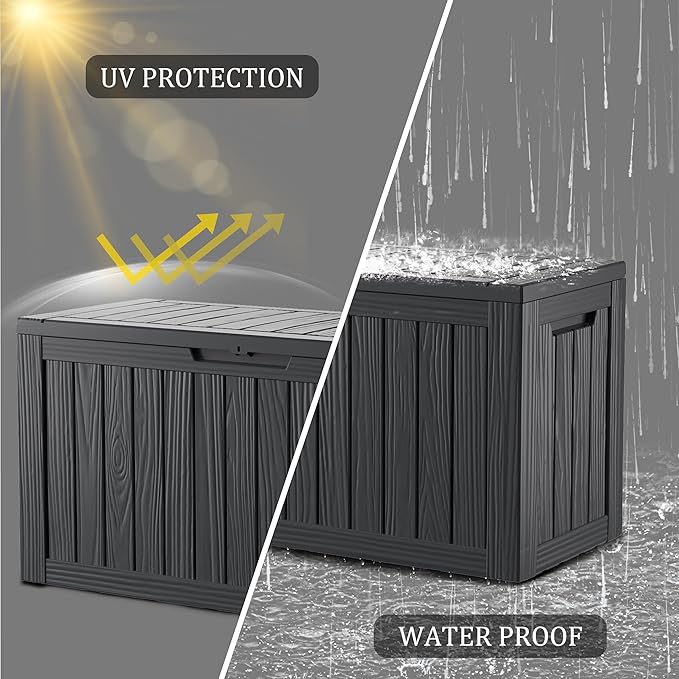 Outdoor Storage Box, 80 Gallon Resin Deck Box Waterproof for Patio Furniture, Garden Tools and Pool Accessories, Lockable UV-Resistant Storage Bin Bench Cabinet for Outside, Black