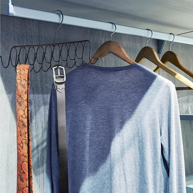 Jetec Belt Tie Rack Hanger Tie Rack Hanger for Closet Metal Belt Organizer Max 60 Belts 20 Hooks for Shawls Scarves Jewry Closet Organizers and Storage
