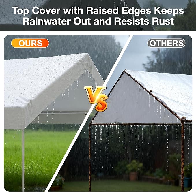10x20 FT Carport Replacement Canopy Top Upgraded Car Port Canopy Cover for Carport Party Tent Waterproof & UV Protected, Easy Installation with Ball Bungees, White (Top Cover Only, Frame Not Included)