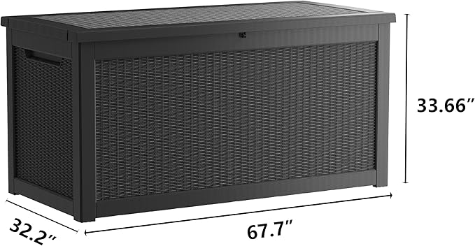 320 Gallon Lockable Resin Outdoor Storage Box, Waterproof & Weather Resistant Deck Box for Patio Cushion, Garden Tools & Pool Accessories, Black